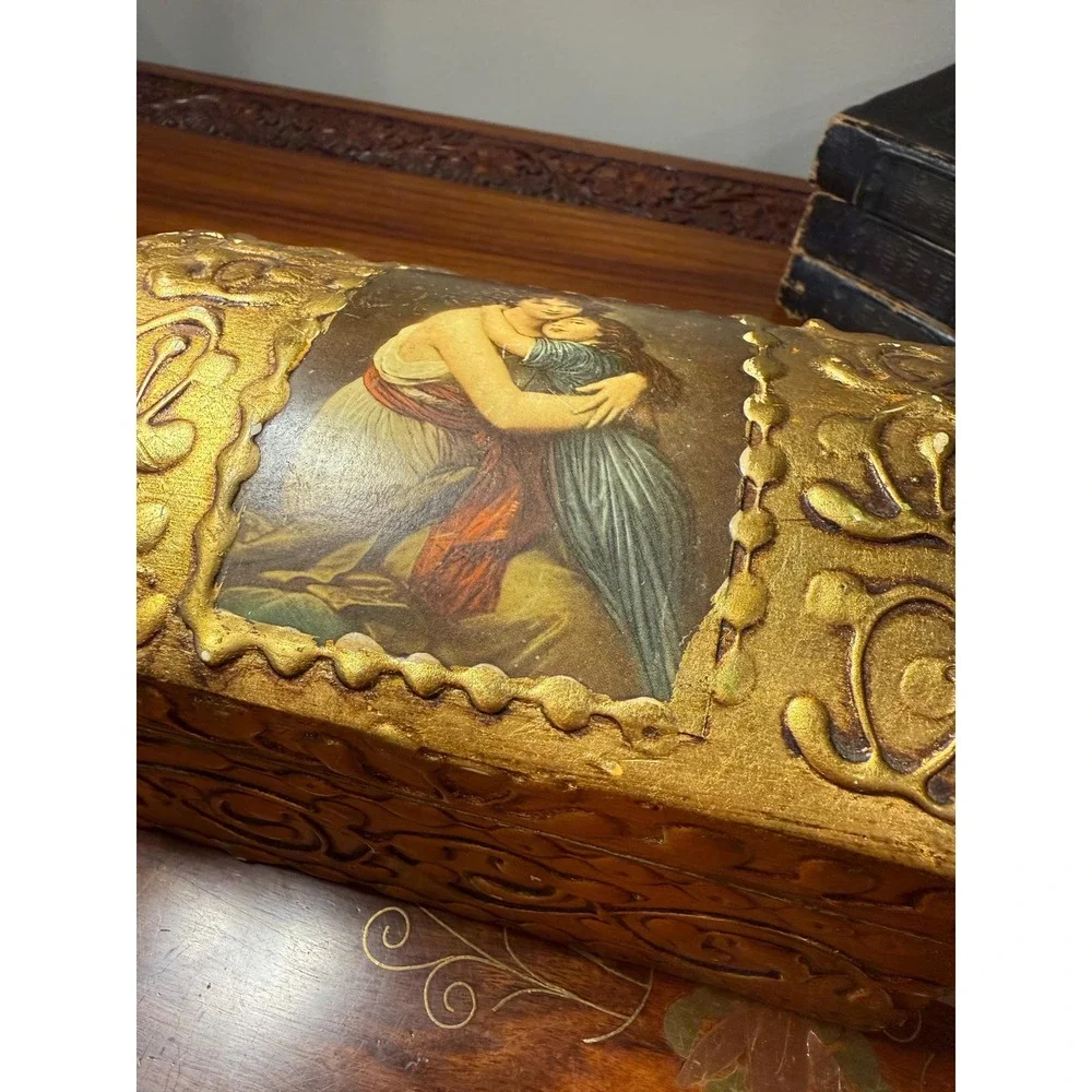 Vintage Gold Trinket Box with Mother and‎ Child Art